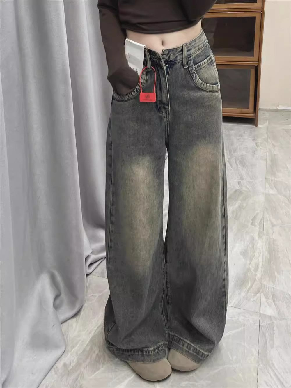 Damen weite High-Waist Jeans mit angenehmem Tragekomfort und modischem Vintage-Look R&B