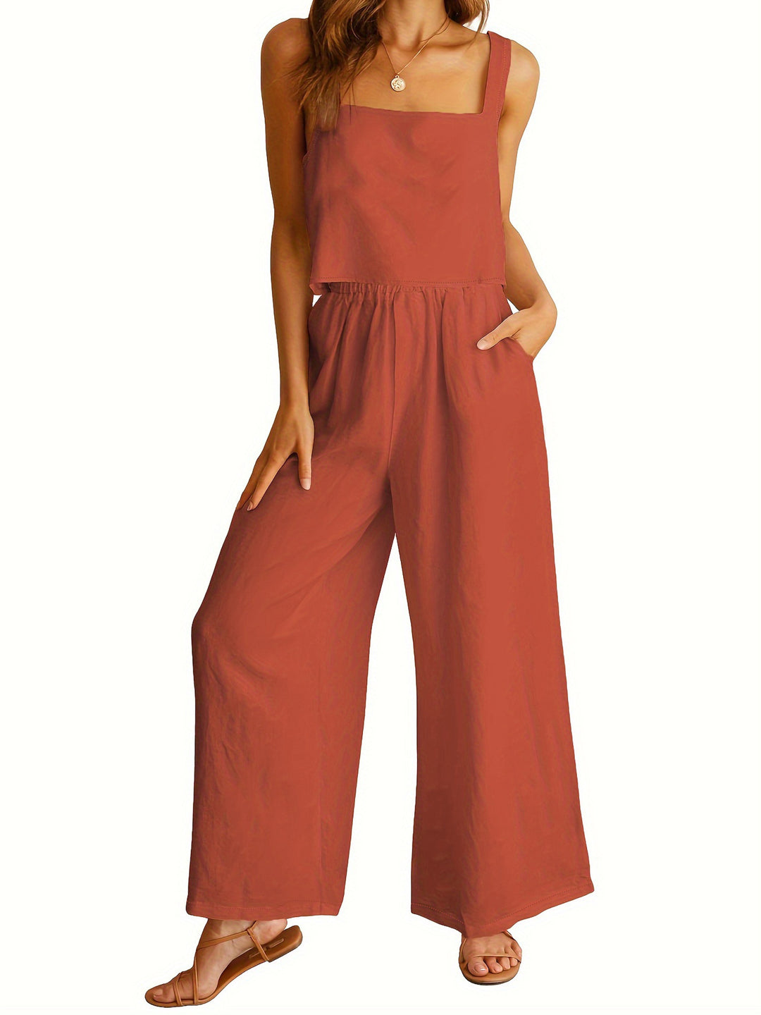 Damen Lässiger Jumpsuit mit weiten Beinen und praktischen Taschen R&B