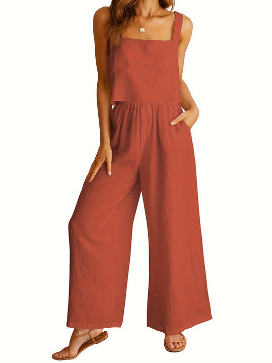 Damen Lässiger Jumpsuit mit weiten Beinen und praktischen Taschen R&B