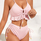 Damen Zweiteiliges Bikiniset mit gerafftem Oberteil und dekorativen Zierbändern R&B