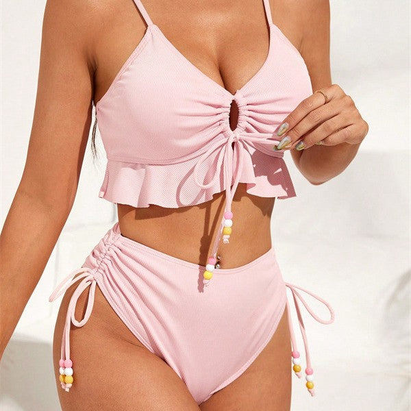 Damen Zweiteiliges Bikiniset mit gerafftem Oberteil und dekorativen Zierbändern R&B