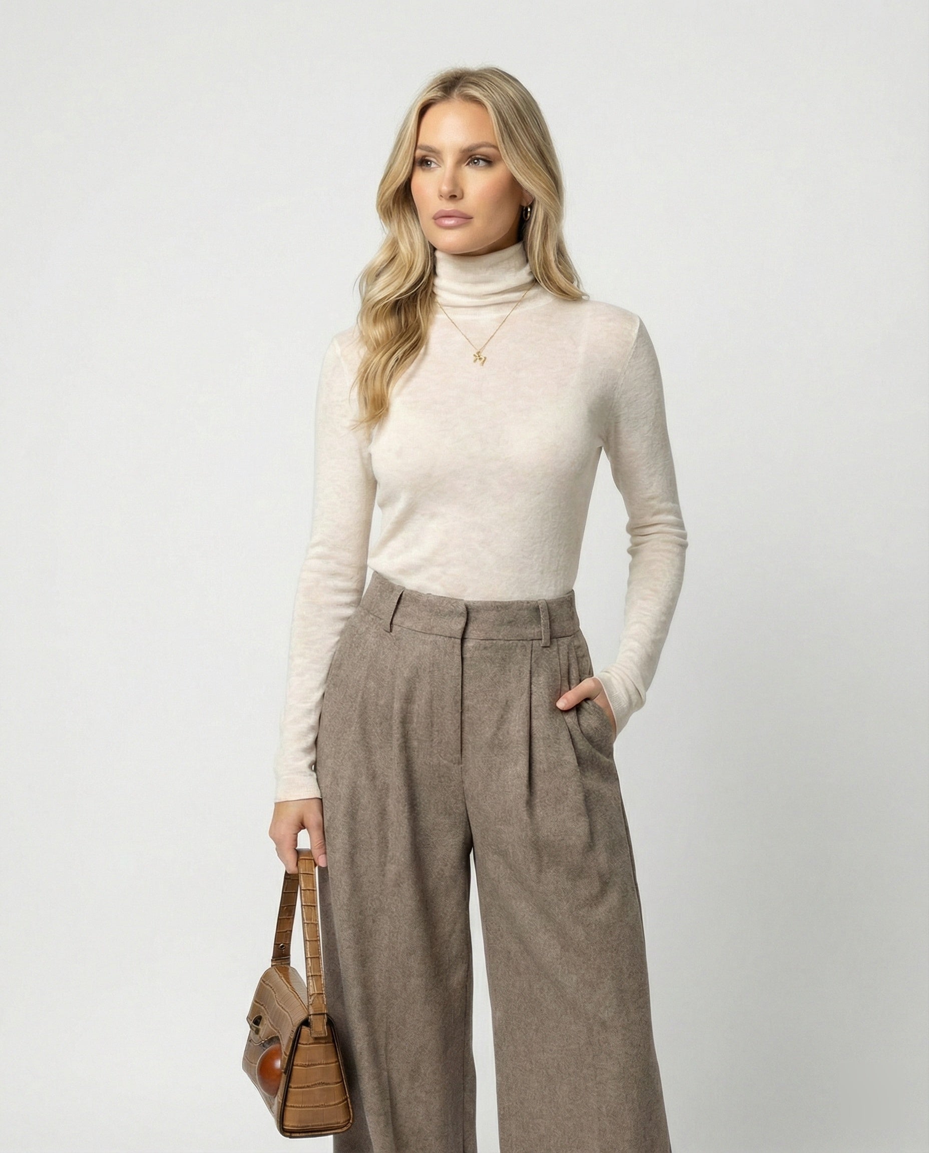 Youwei Damen Rollkragen Strickpullover aus Wolle für Herbst und Winter