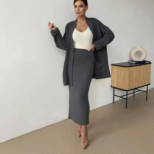 Damen Elegantes Strick-Set mit Rückenschlitzen und lässiger Passform R&B
