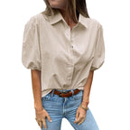 Damen Bluse mit Puffärmeln und klassischem Kragen R&B