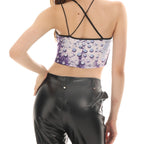 Damen Crop-Top mit Wasserperlen-Motiv und elegantem Rückenverschluss R&B