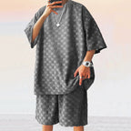 Unisex nan übergroßes Freizeit-Set aus strukturierter Waffelqualität mit Rundhalsausschnitt und locker sitzender Bermudashorts R&B