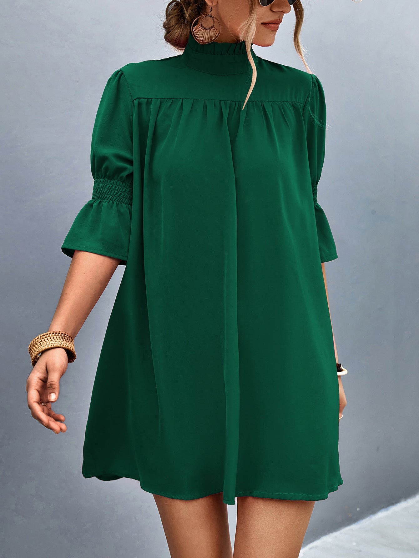 Damen Feierliches Kurzarmkleid mit Stehkragen und luftigen Ärmeln R&B