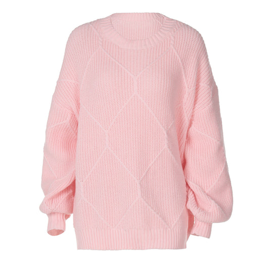 Damen Grobstrickpullover mit asymmetrischem Schnitt und weitem Bund R&B