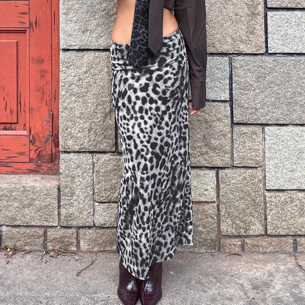 Damen Maxi-Rock mit elegantem Leoprint und hohem Schlitz R&B