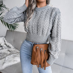 Damen Strickpullover im modernen Zopfmuster mit engem Bund R&B