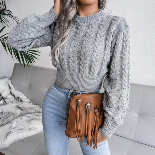 Damen Strickpullover im modernen Zopfmuster mit engem Bund R&B