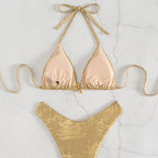 Damen Triangel-Bikini-Set mit glänzenden Akzenten und verstellbaren Trägern R&B