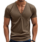 Herren nan athletisches schlank geschnittenes Henleyshirt mit verlängerter Knopfleiste und Baumwollstretch R&B