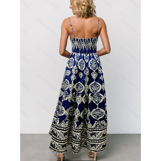 Damen Maxi-Kleid mit elegantem V-Ausschnitt und raffinierten Volants R&B