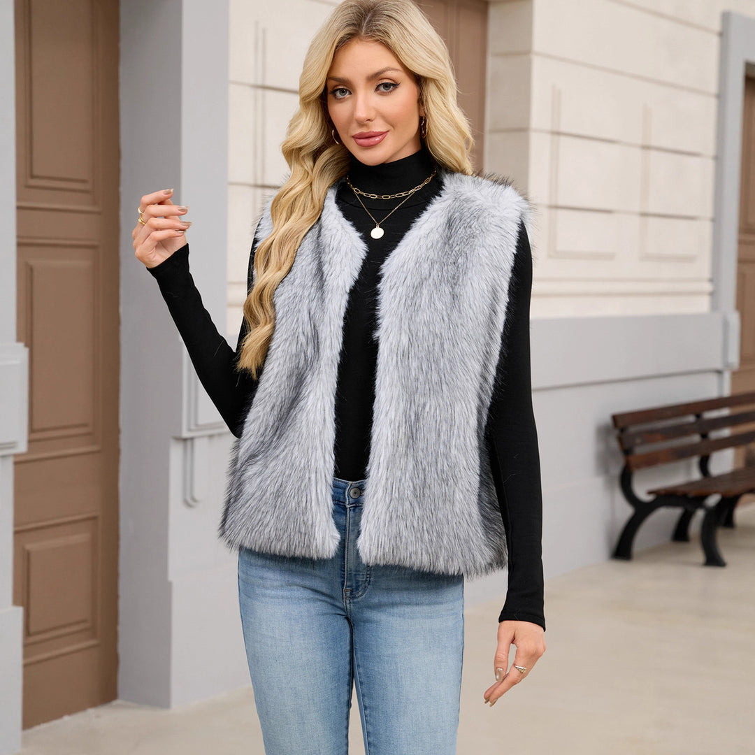 Damen Flauschige Kunstpelzweste mit voluminösem Kragen R&B