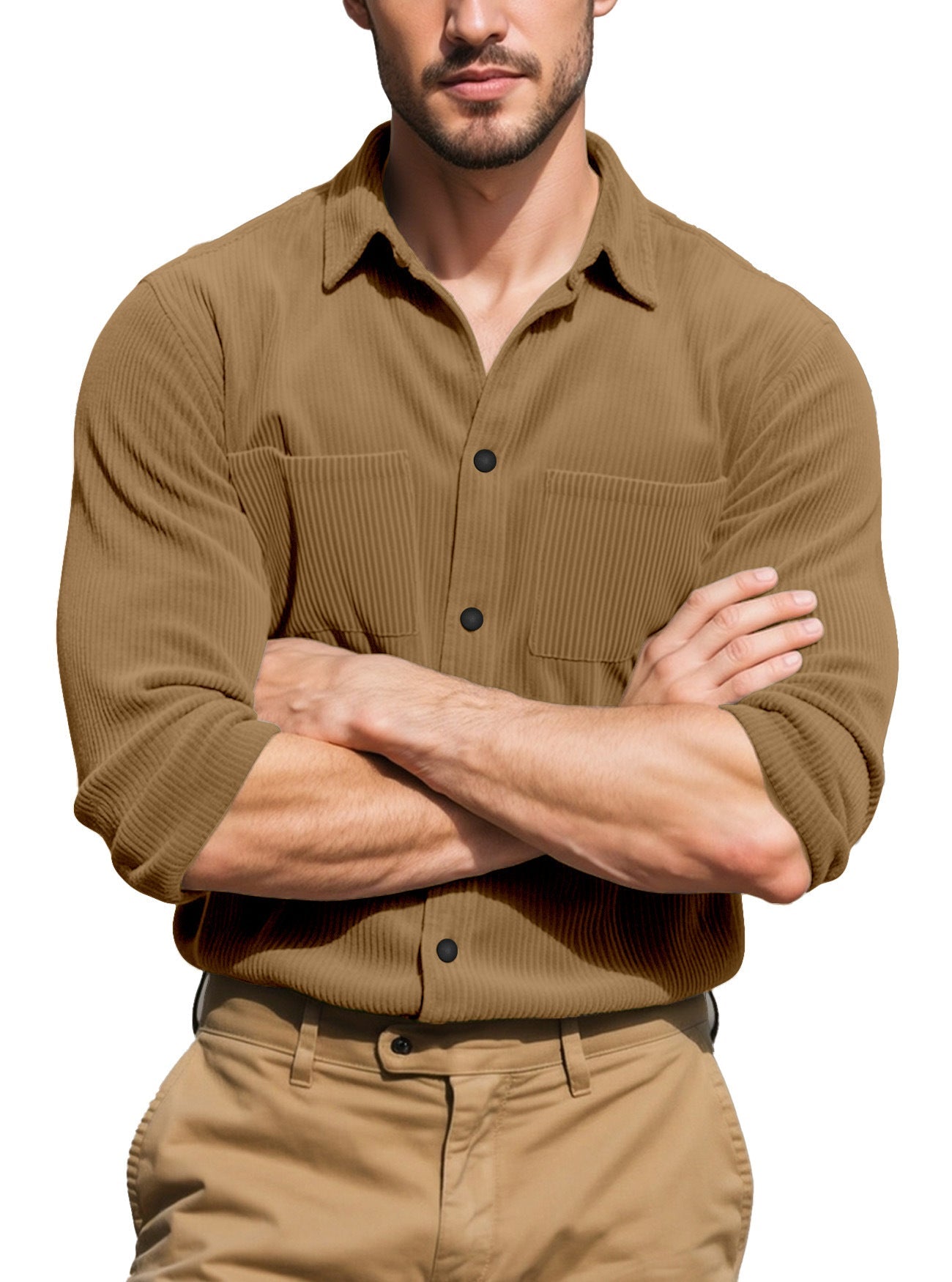 Herren nan gesteppte Cord-Überhemdjacke mit sichtbarer Knopfleiste und Brustpaspeltaschen R&B