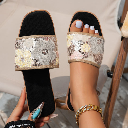 Damen Glamouröse Strandsandalen mit funkelnden Pailletten R&B