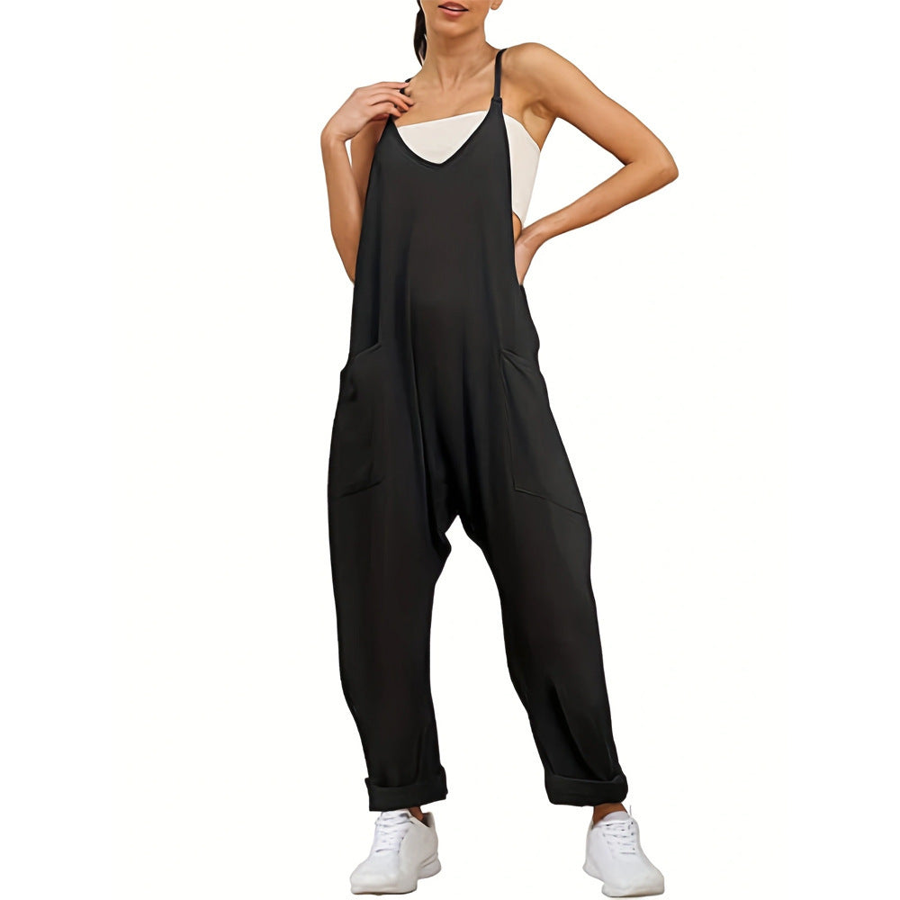 Damen Lässiger Jumpsuit mit tiefem V-Ausschnitt und praktischen Taschen R&B