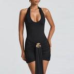 Damen Mini Strandkleid mit raffiniertem Bund und schickem fließendem Saum R&B