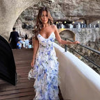 Damen Fließendes Chiffon Maxikleid mit Rüschendetails und floralen Akzenten EB