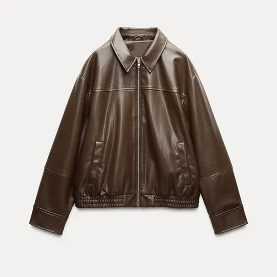 Damen modische Kunstlederjacke mit elastischem Bund R&B
