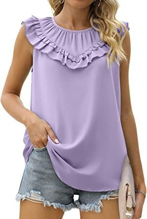 Damen leichtes Rüschenshirt mit elegantem Rundhalsausschnitt R&B