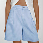 Damen Hoch taillierte Stoff-Shorts im modischen Streifen-Design R&B