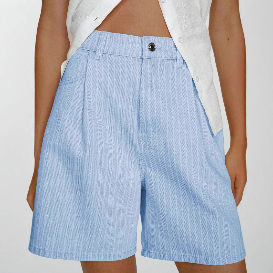 Damen Hoch taillierte Stoff-Shorts im modischen Streifen-Design R&B