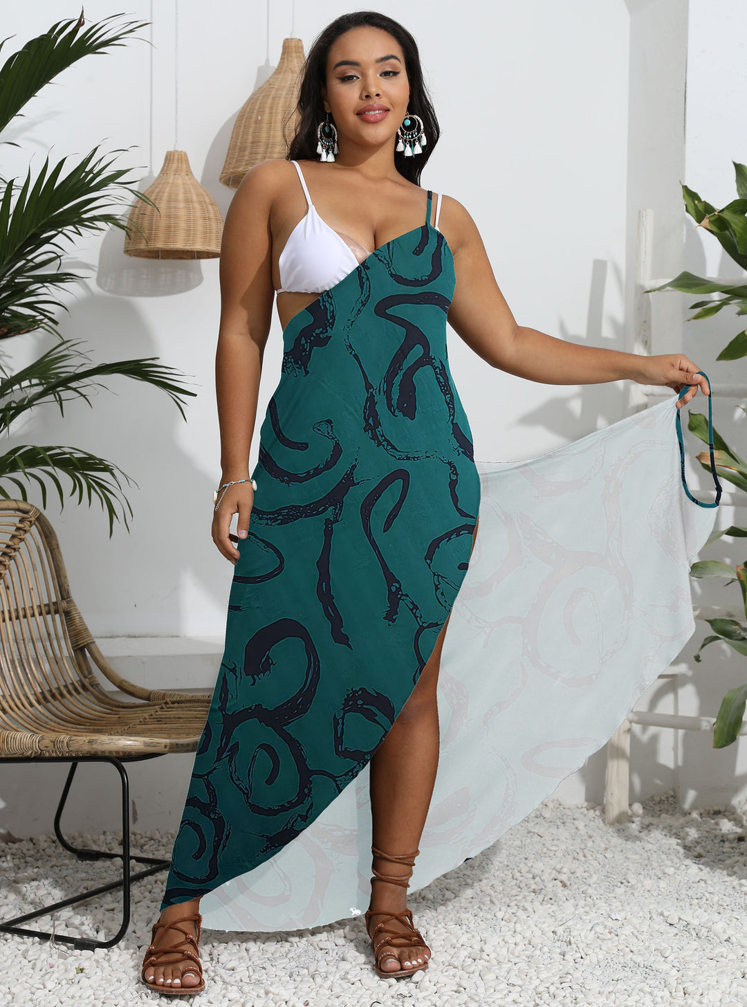 Damen eleganter Strandkaftan mit stylischem Muster R&B