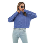 Damen Grobstrickpullover mit hohem Rollkragen und romantischem Zopfmuster R&B
