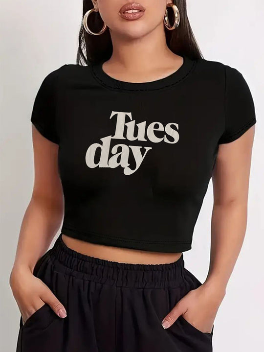 Damen Crop-T-Shirt mit inspirierendem Statementdruck R&B