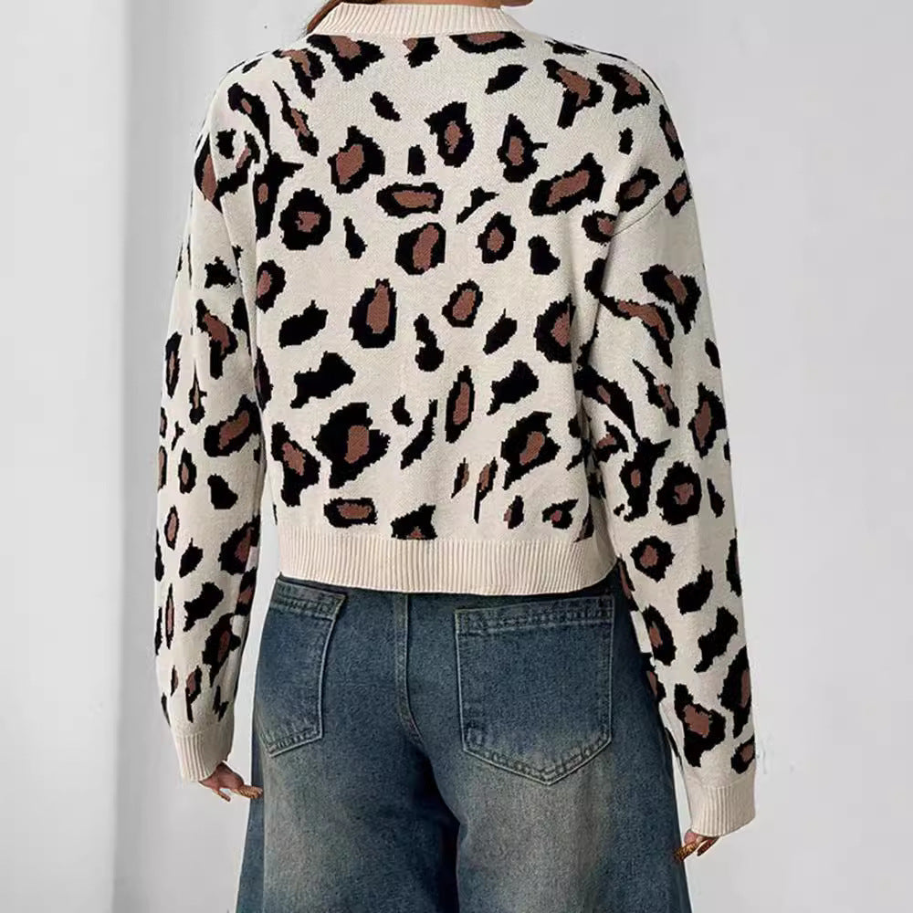 Damen Stilvolle Leopardenstrickjacke mit BindR&Bändern R&B