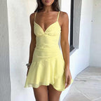 Damen lässiges Sommerkleid mit asymmetrischem Saum und zarten Trägern R&B