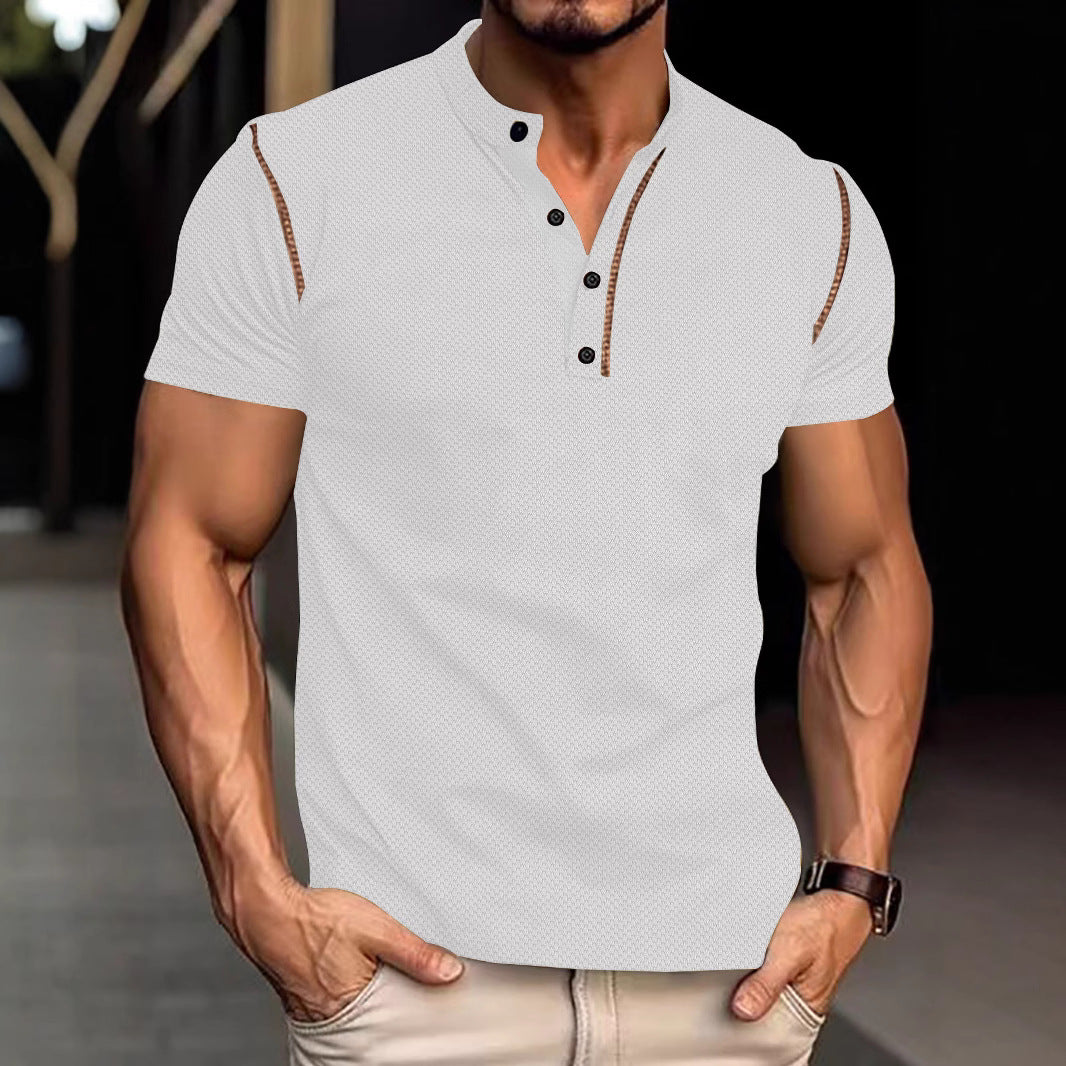 Herren nan tailliertes Struktur-Poloshirt mit Stehkragen und Zierpaspel R&B