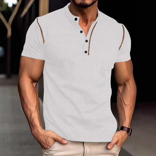 Herren nan tailliertes Struktur-Poloshirt mit Stehkragen und Zierpaspel R&B