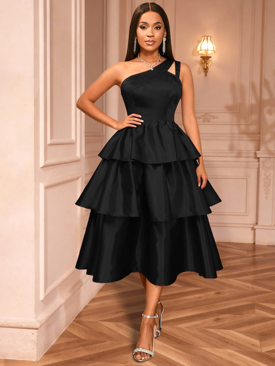Damen festliches Wickelkleid mit voluminösem Rüschendesign R&B