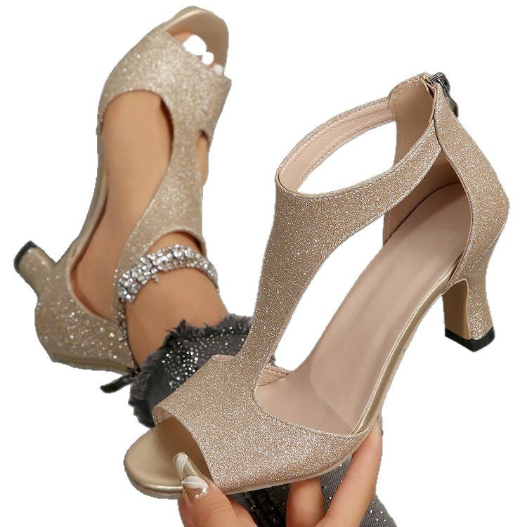 Damen Glitzernde High Heel Sandalen mit offenem Zehenbereich R&B