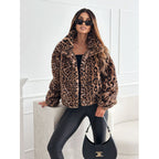 Damen Kunstpelz Leopardenmuster Jacke
