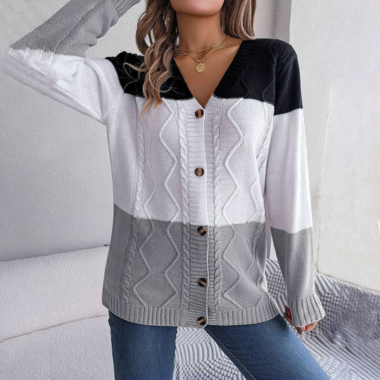 R&B | Farbblock Strickjacke mit Modischem Stil