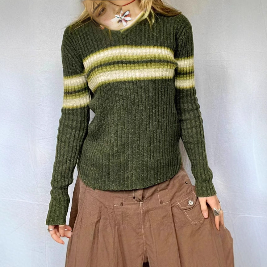 Damen Ribbed Pullover mit modernen Streifen R&B