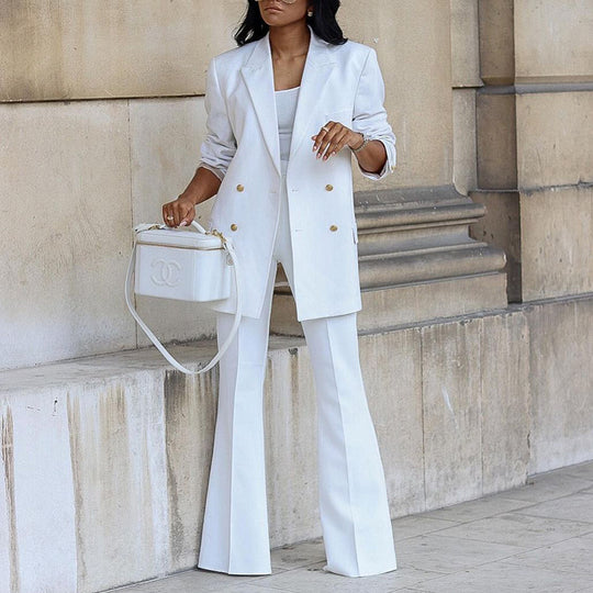 Damen elegantes Blazer-Set mit weitem Bein und Taillengürtel R&B