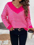 Damen Strickpullover mit V-Ausschnitt und modernem Karomuster R&B