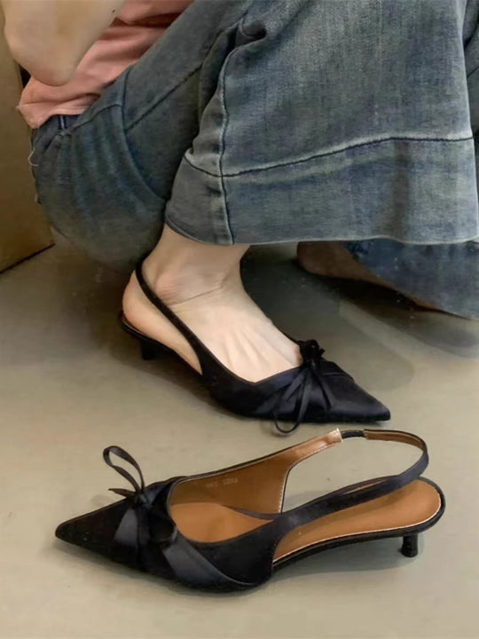 Damen Slingback-Pumps mit dekorativer Schleife und hochwertiger Velours-Oberfläche R&B