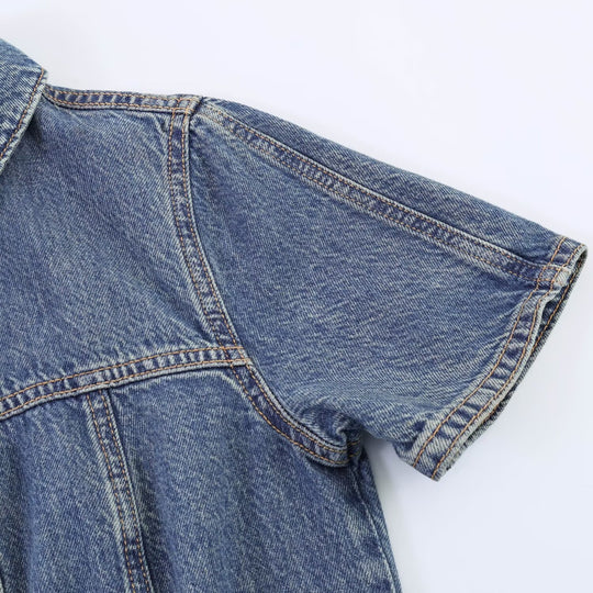Damen Jeanskleid mit Taillengürtel und Kurzarm R&B