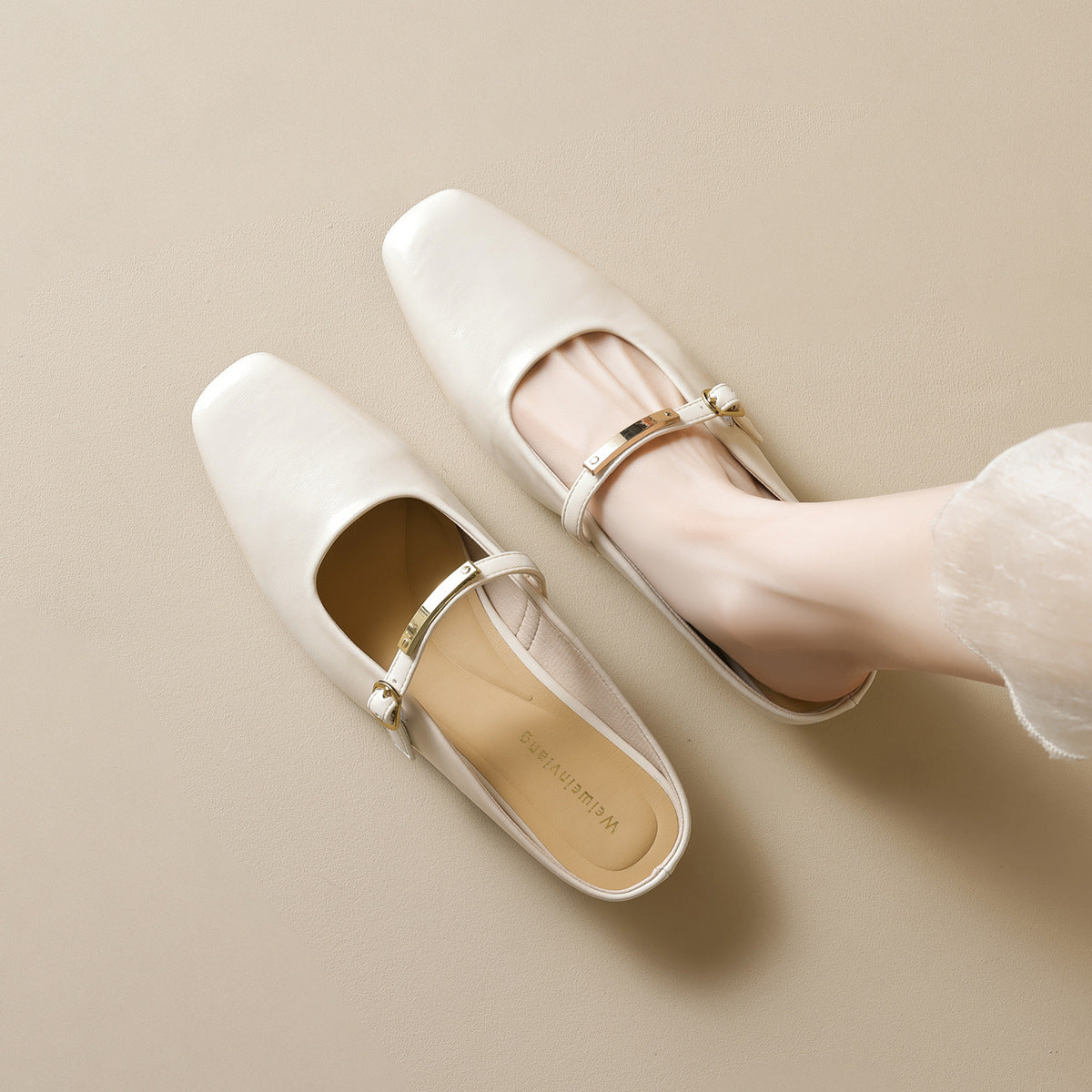 Damen Slingback Mules mit eleganter Schnallenakzent