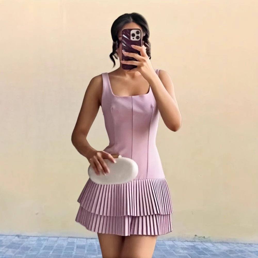 Damen Plissiertes Mini-Kleid mit ausgestelltem Rock