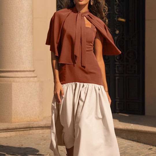 Damen Freizeitkleid mit voluminösem Überwurf und elegantem Taillenband R&B