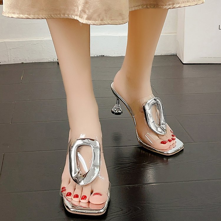 Damen Elegante Mules mit transparentem Riemendesign R&B