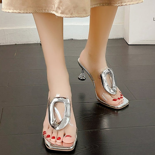Damen Elegante Mules mit transparentem Riemendesign R&B