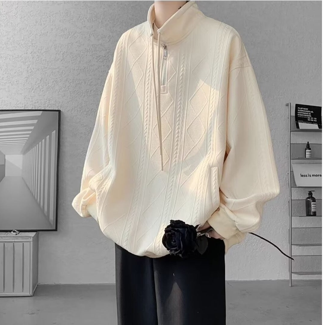 Damen lässiger Pullover mit modernem Stehkragen und Ringelzug R&B